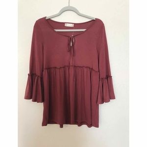 Altar’d State Cute Tie Maroon Shirt NWT